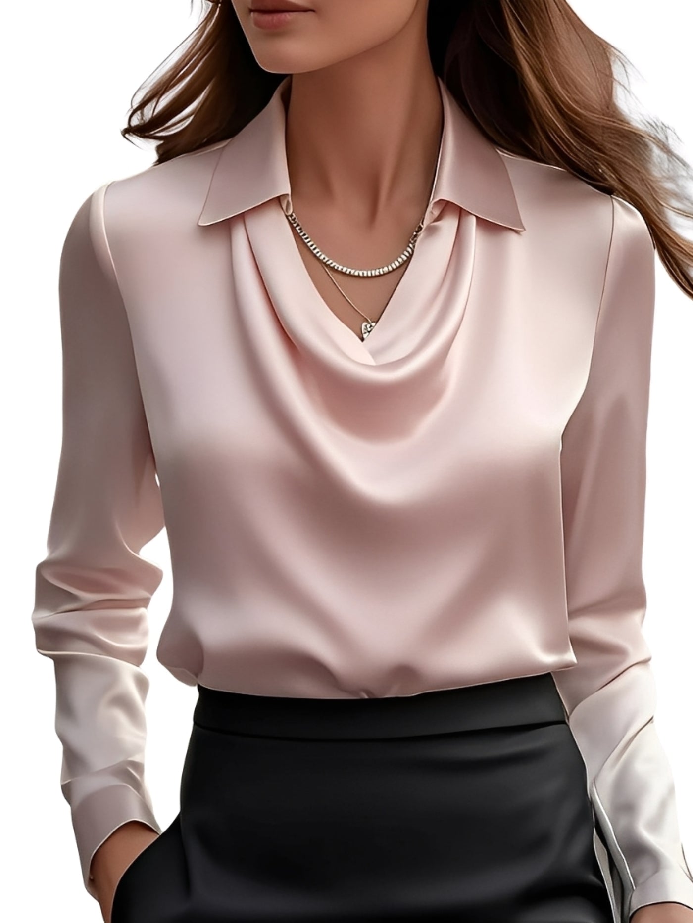 Dionne - Elegancka bluzka z długim rękawem z satyny dla kobiet