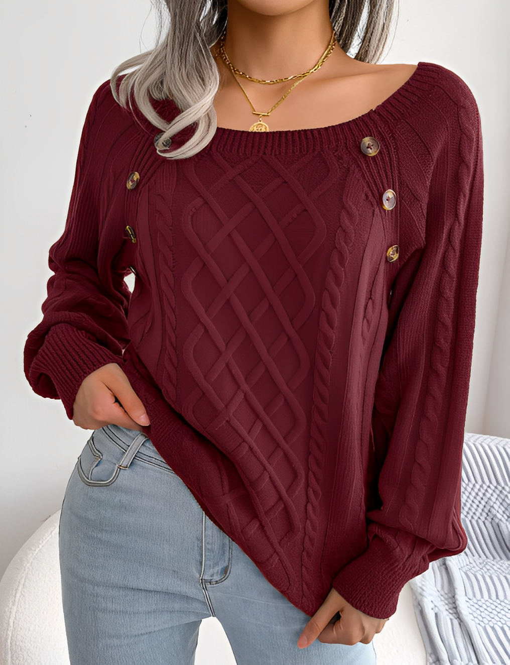 Sally - Stylowy sweter z dzianiny z guzikami dla kobiet
