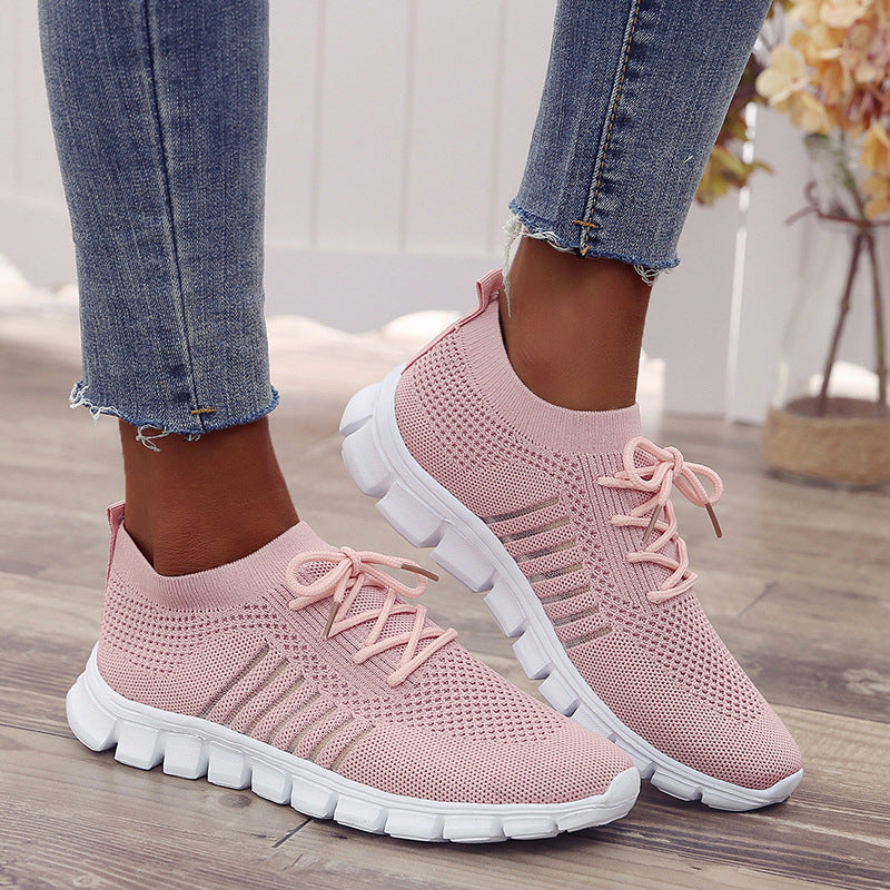 Damskie lekkie sneakersy z dzianinową siateczkową cholewką