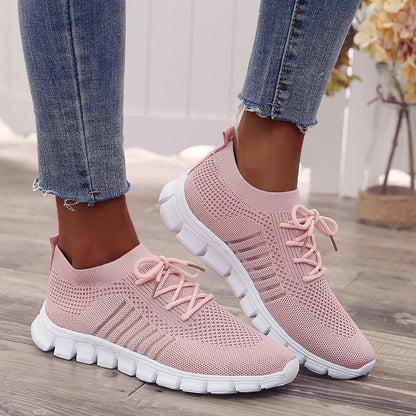 Damskie lekkie sneakersy z dzianinową siateczkową cholewką