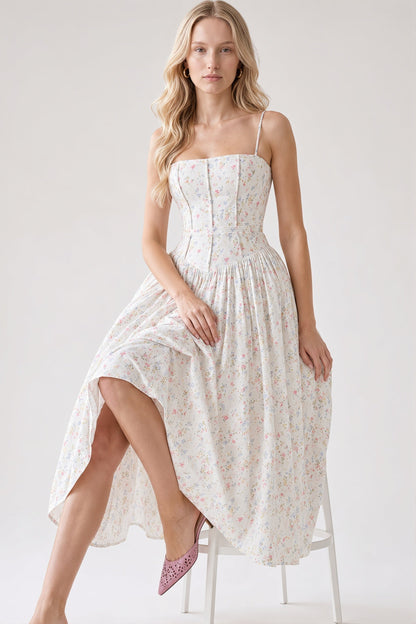 Damska sukienka maxi w kwiatowy print o kroju slim fit przód