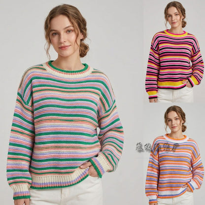 Damski sweter z dzianiny z klasycznym okrągłym dekoltem