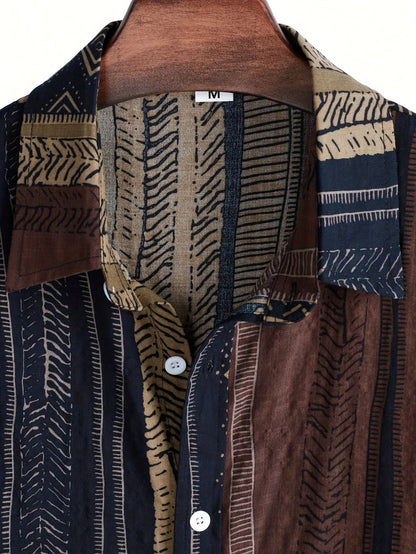 Męska koszula w paski patchwork prezentowana na modelu