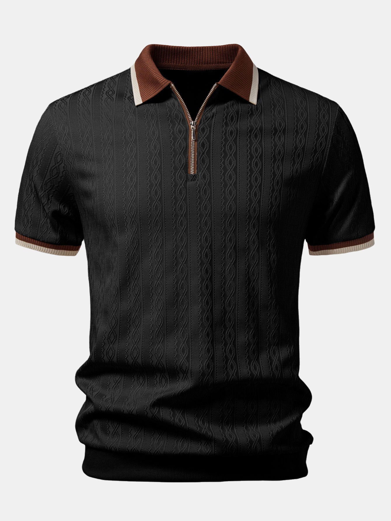 Męska Dzianinowa Koszulka Polo Z Zamkiem Regular Fit