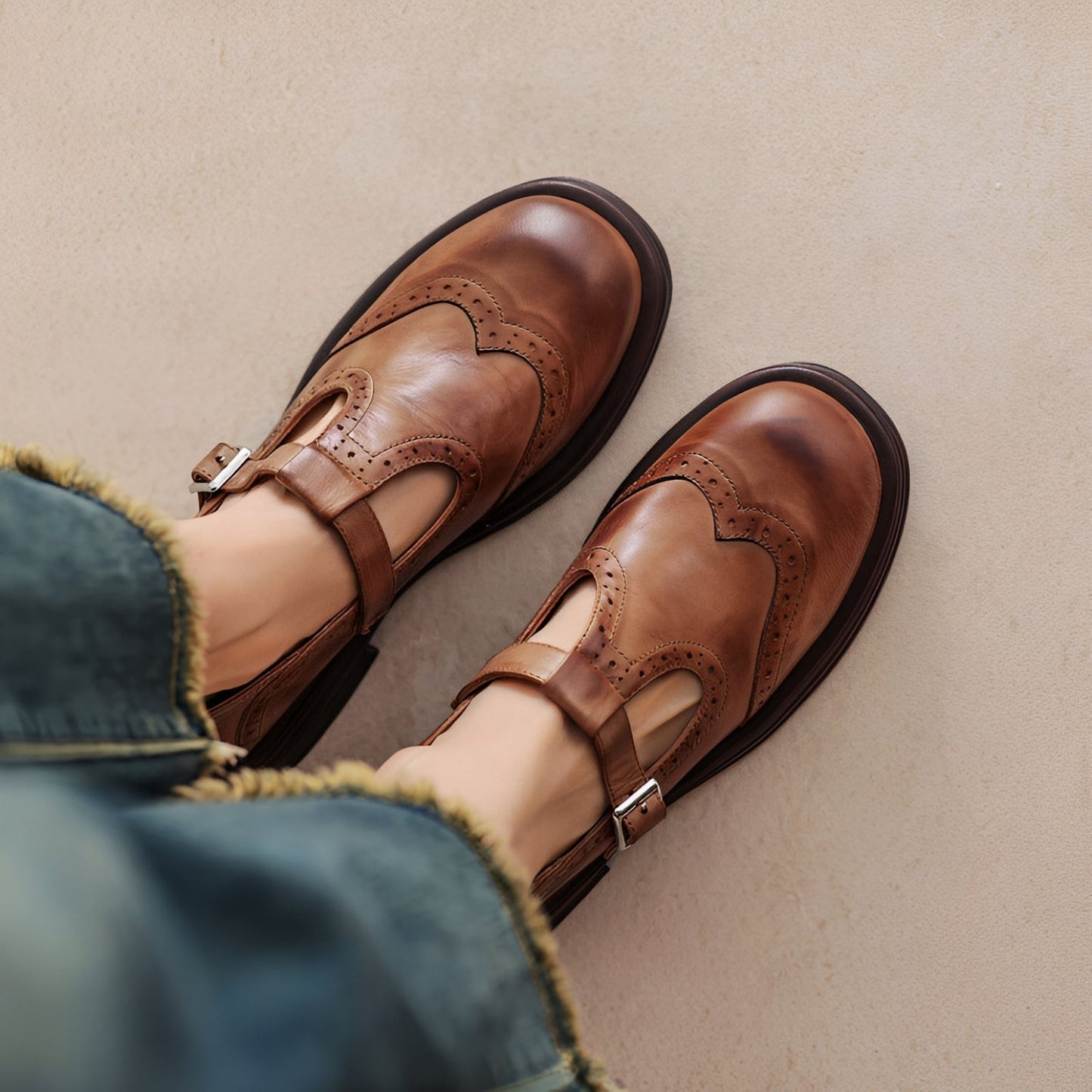 Erika - Retro-buty z grubej skóry dla kobiet