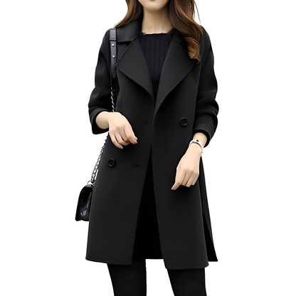 Kristina - Elegancki dwurzędowy długi płaszcz dla kobiet