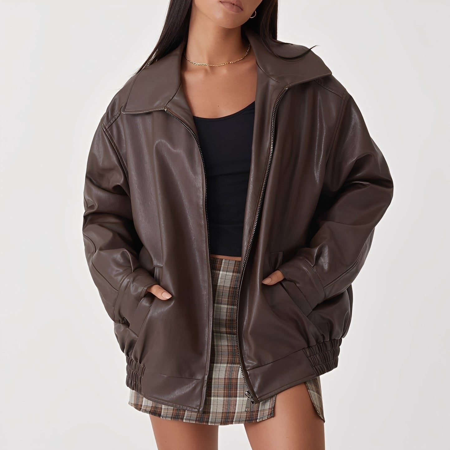 Kassidy - Modna oversize kurtka skórzana dla kobiet