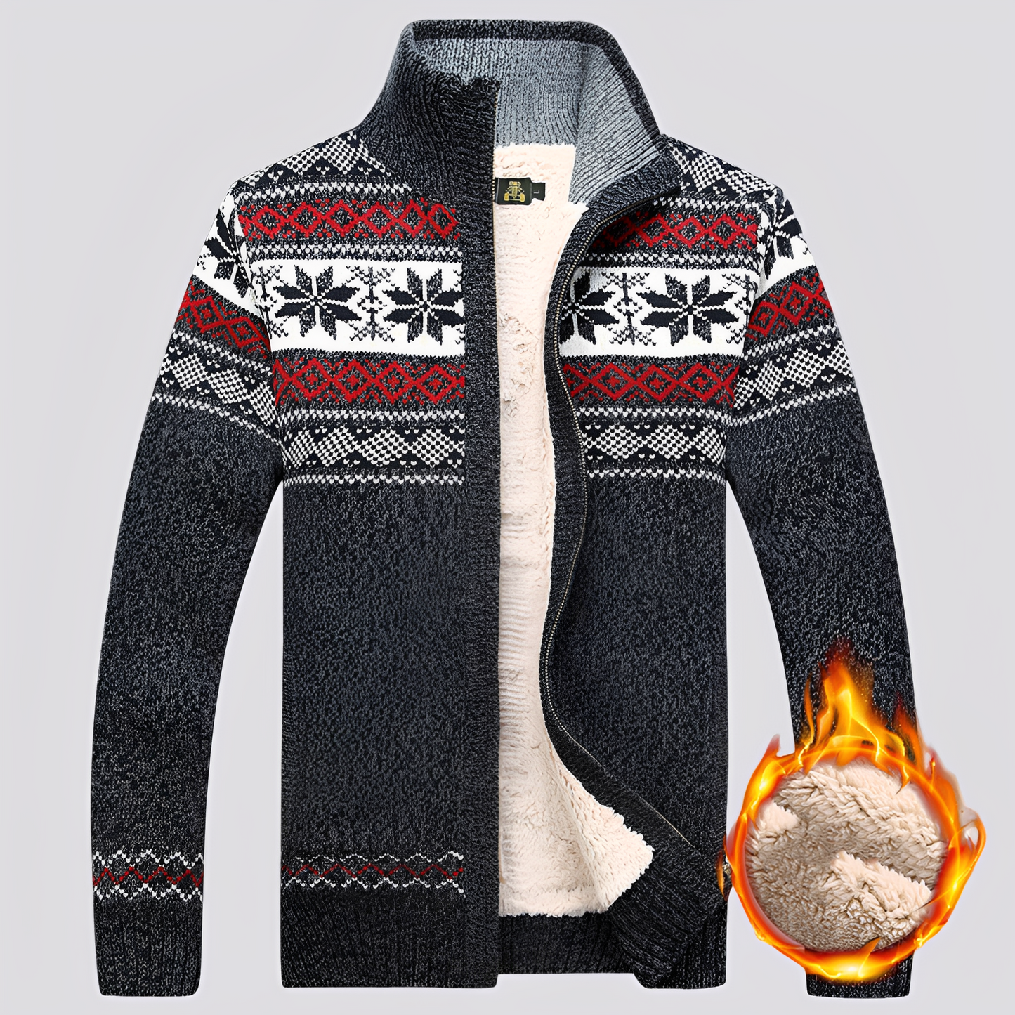 Charley - Sweter wełniany z podszewką Sherpa i zimowym wzorem dla mężczyzn