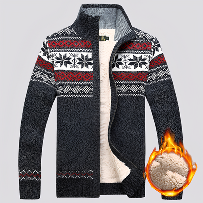Charley - Sweter wełniany z podszewką Sherpa i zimowym wzorem dla mężczyzn