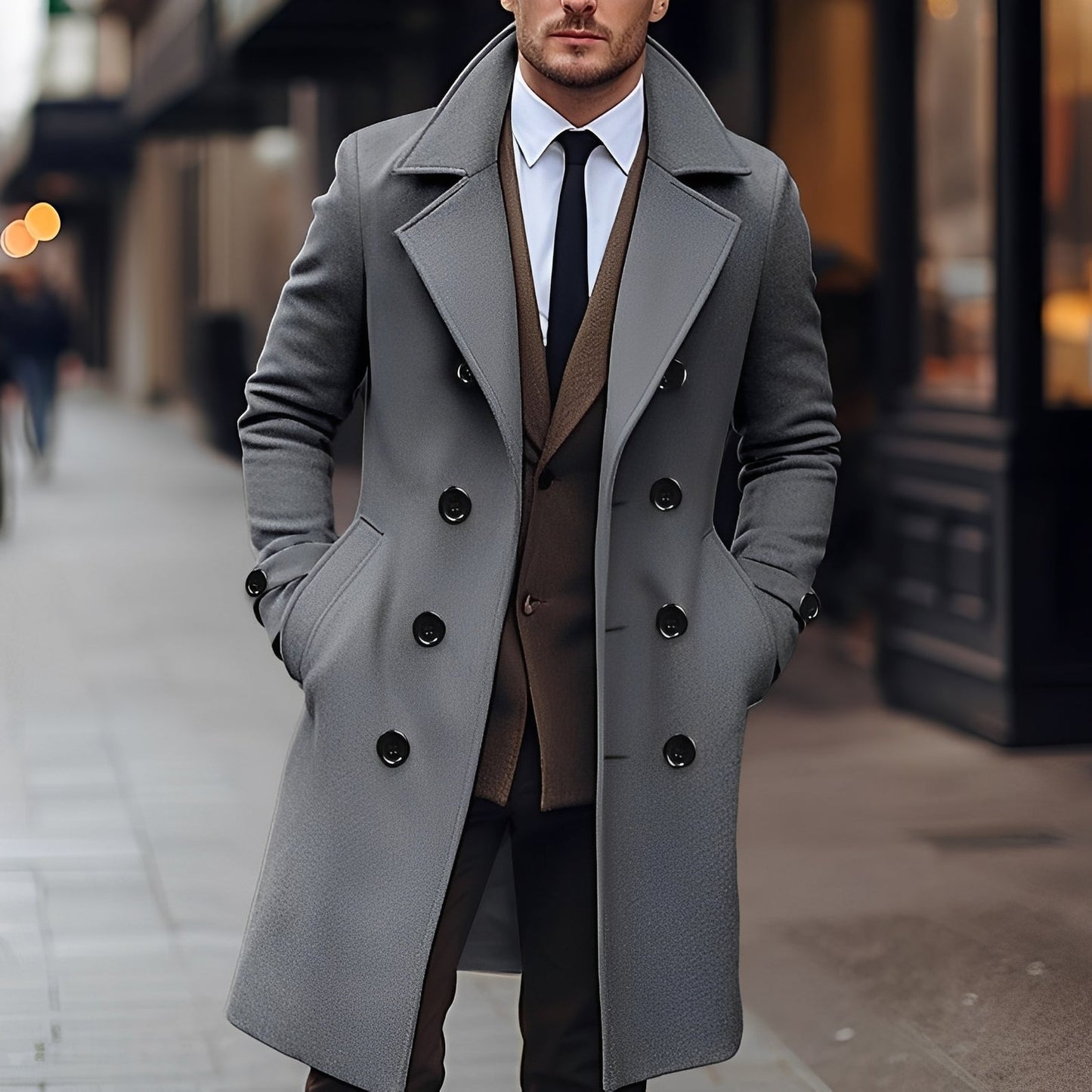 James - Elegancki dwurzędowy płaszcz z wełny dla mężczyzn
