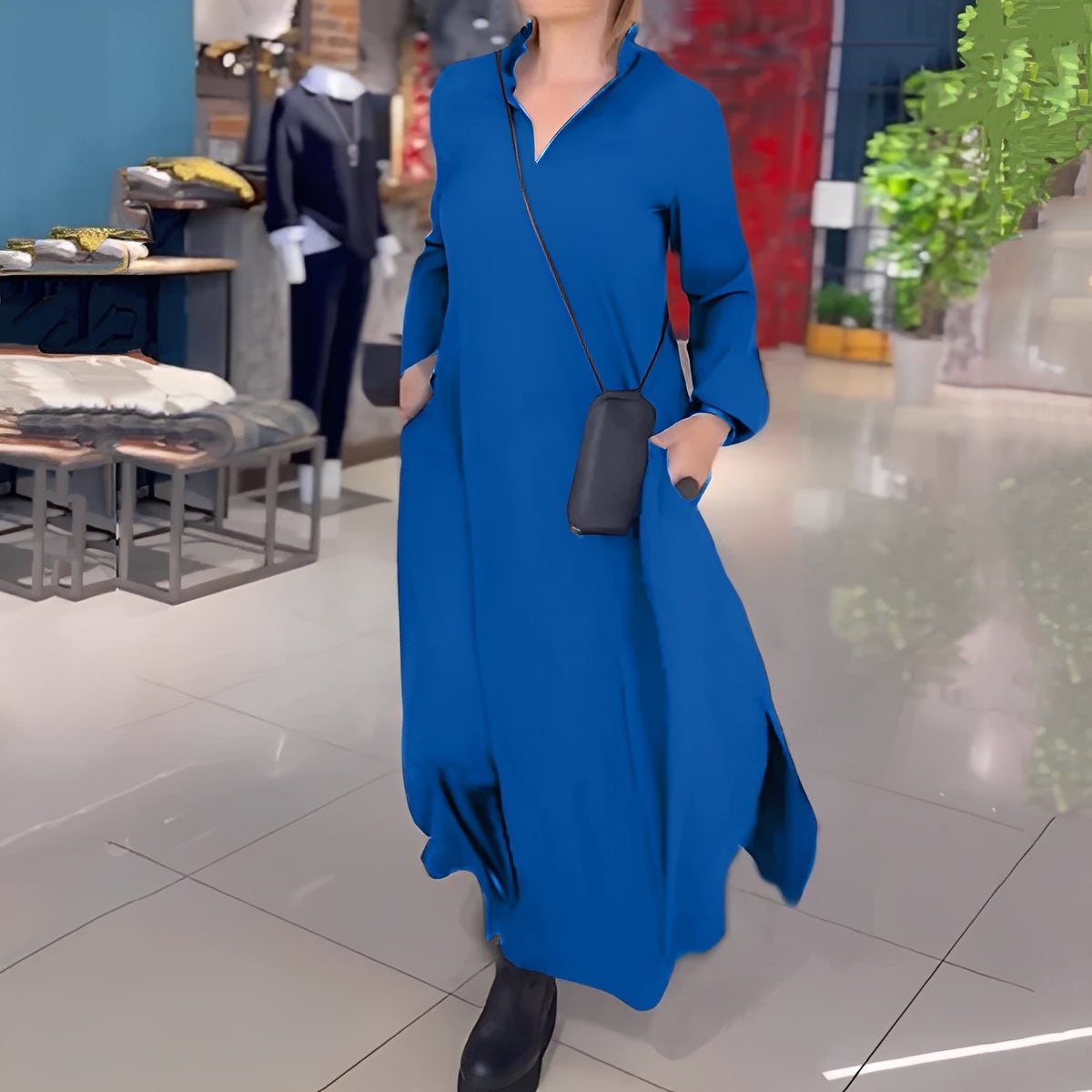 Hélène - Sukienka luźna z bocznym rozcięciem dla kobiet