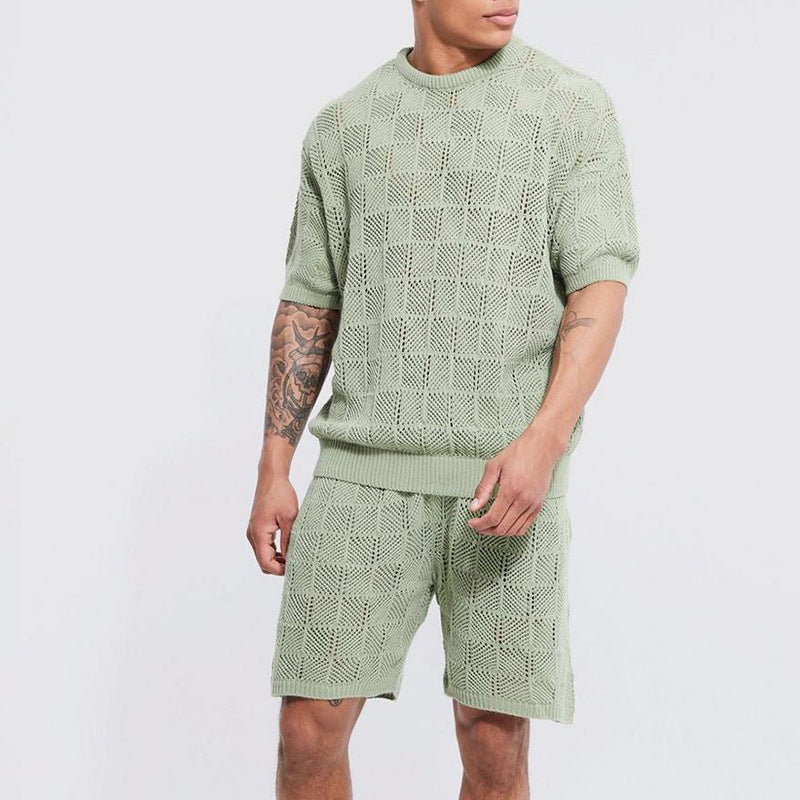 Męski dwuczęściowy komplet streetwear o luźnym kroju z koszulką i spodenkami