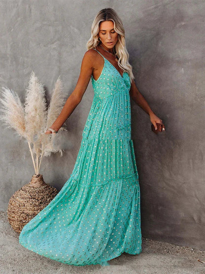 Boho chic zielona długa letnia sukienka