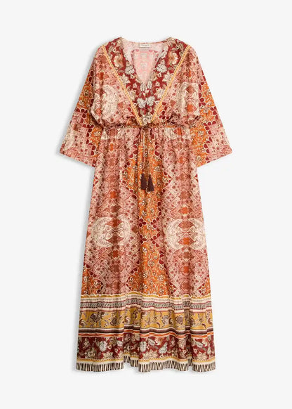 Damska Sukienka Maxi Boho Z Etno Wzorem