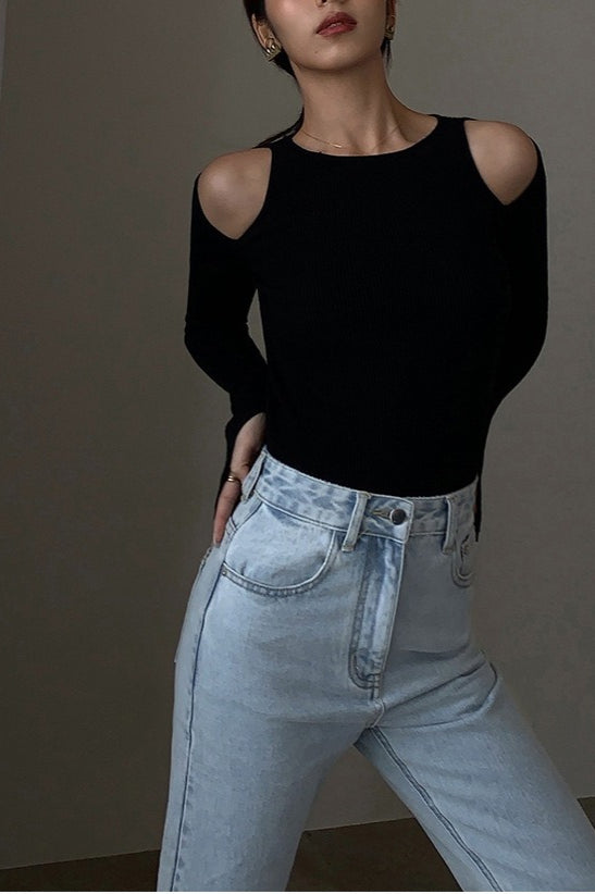 Elegancki casualowy top dzianinowy damski, pełna sylwetka