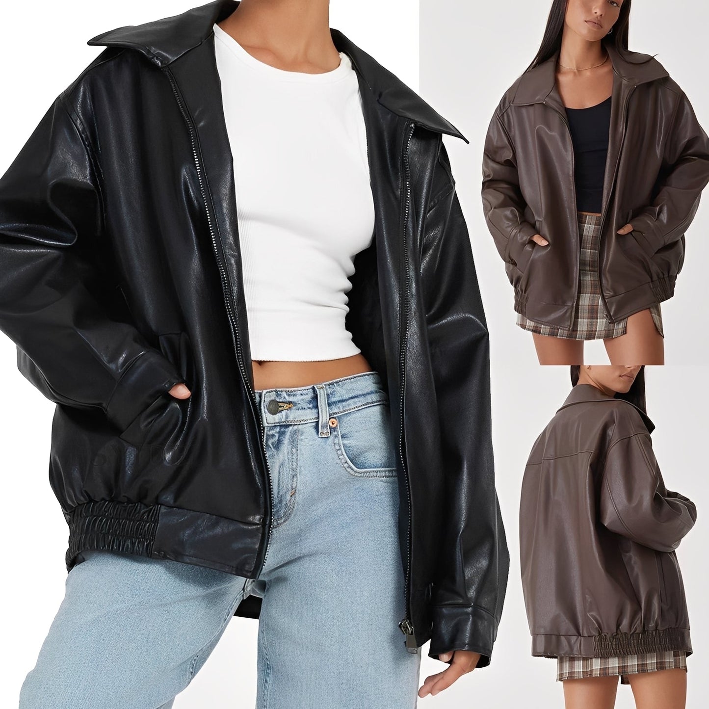 Lisette - Kurtka bomber oversize skórzana dla kobiet