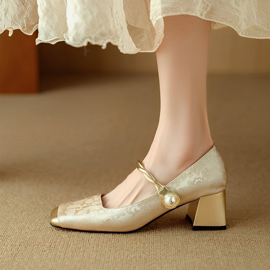 Rhonda - Stylowe luksusowe buty na blokowym obcasie z tłoczeniem dla kobiet