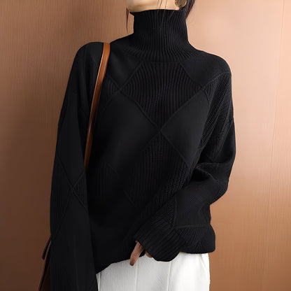 Mariette - Damski sweter oversize z golfem na zimę
