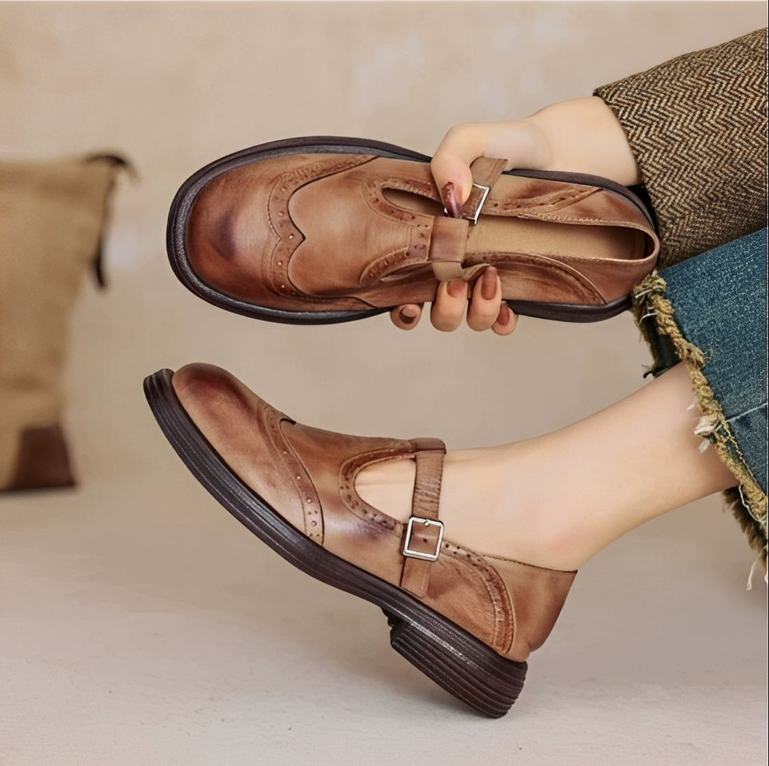 Erika - Retro-buty z grubej skóry dla kobiet