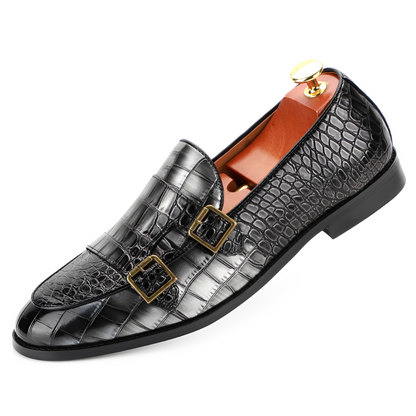 Rafael - Eleganckie męskie loafery ze skóry z podwójną klamrą