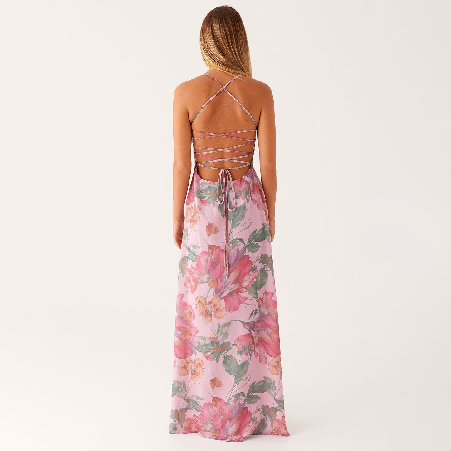 Letnia sukienka maxi damska w kwiaty, bez rękawów, boho