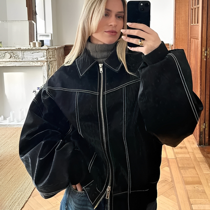 Céllee - Kurtka zimowa oversize skórzana dla kobiet