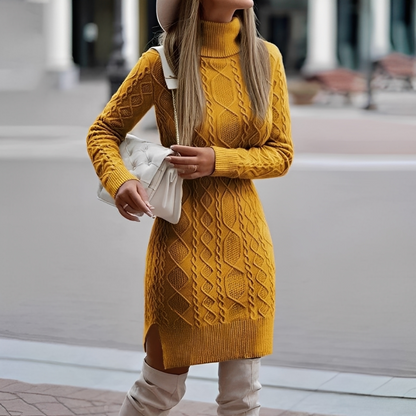 Myriam - Sukienka zimowa z długimi rękawami i golfem dla kobiet