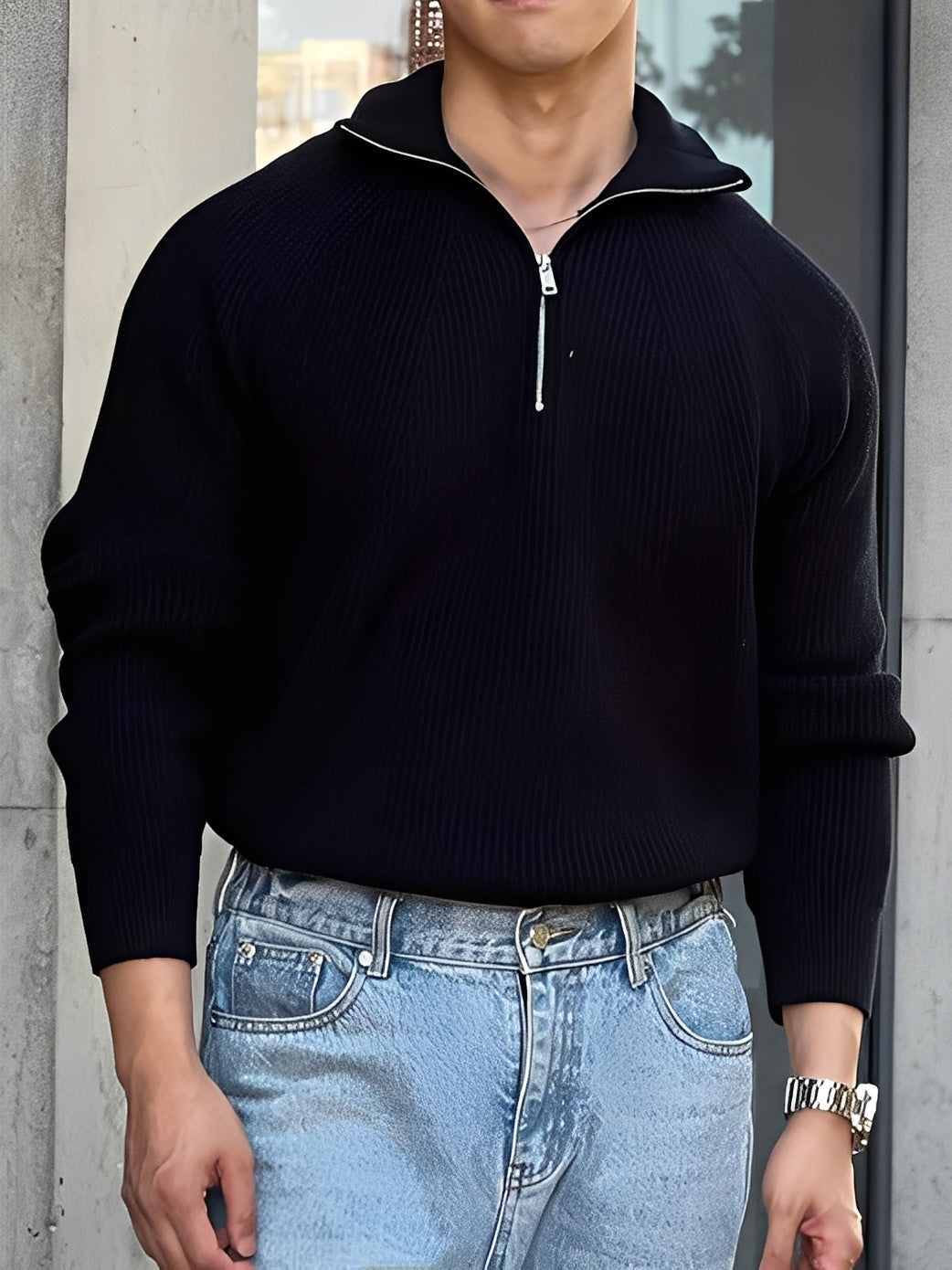 Lucas - Stylowy sweter z połowicznym zamkiem dla mężczyzn
