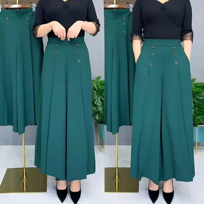 Damskie spodnie wide leg na modelce, stylizacja do biura