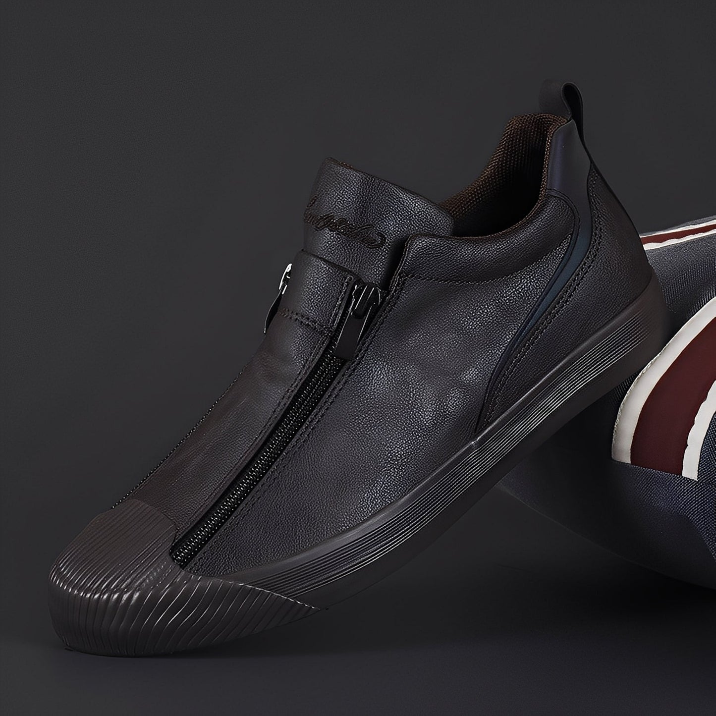 Jerred - Nowoczesne skórzane męskie buty z zamkiem
