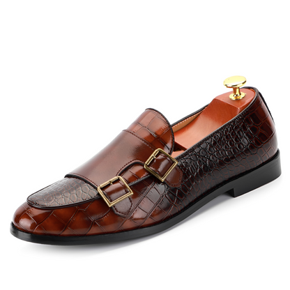 Rafael - Eleganckie męskie loafery ze skóry z podwójną klamrą