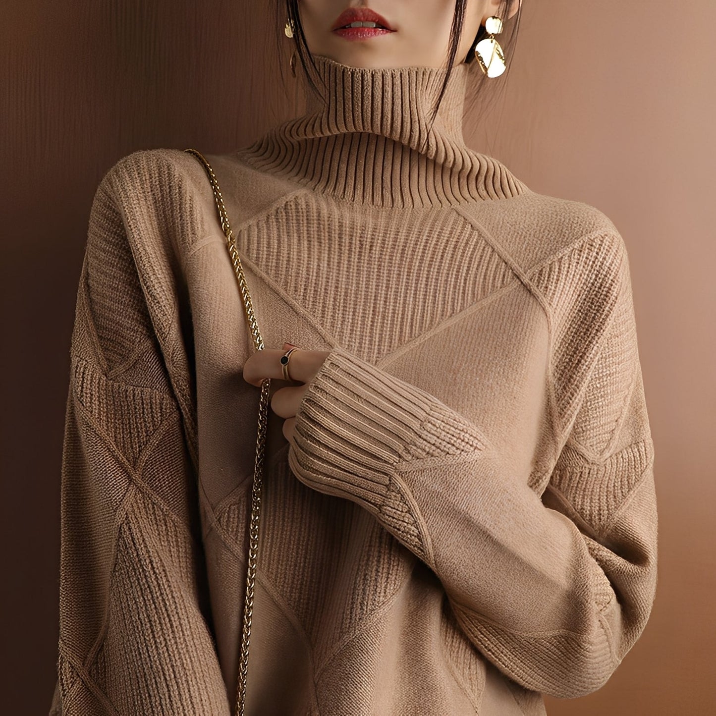 Mariette - Damski sweter oversize z golfem na zimę