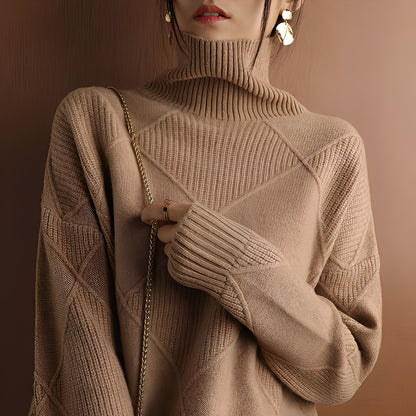 Mariette - Damski sweter oversize z golfem na zimę