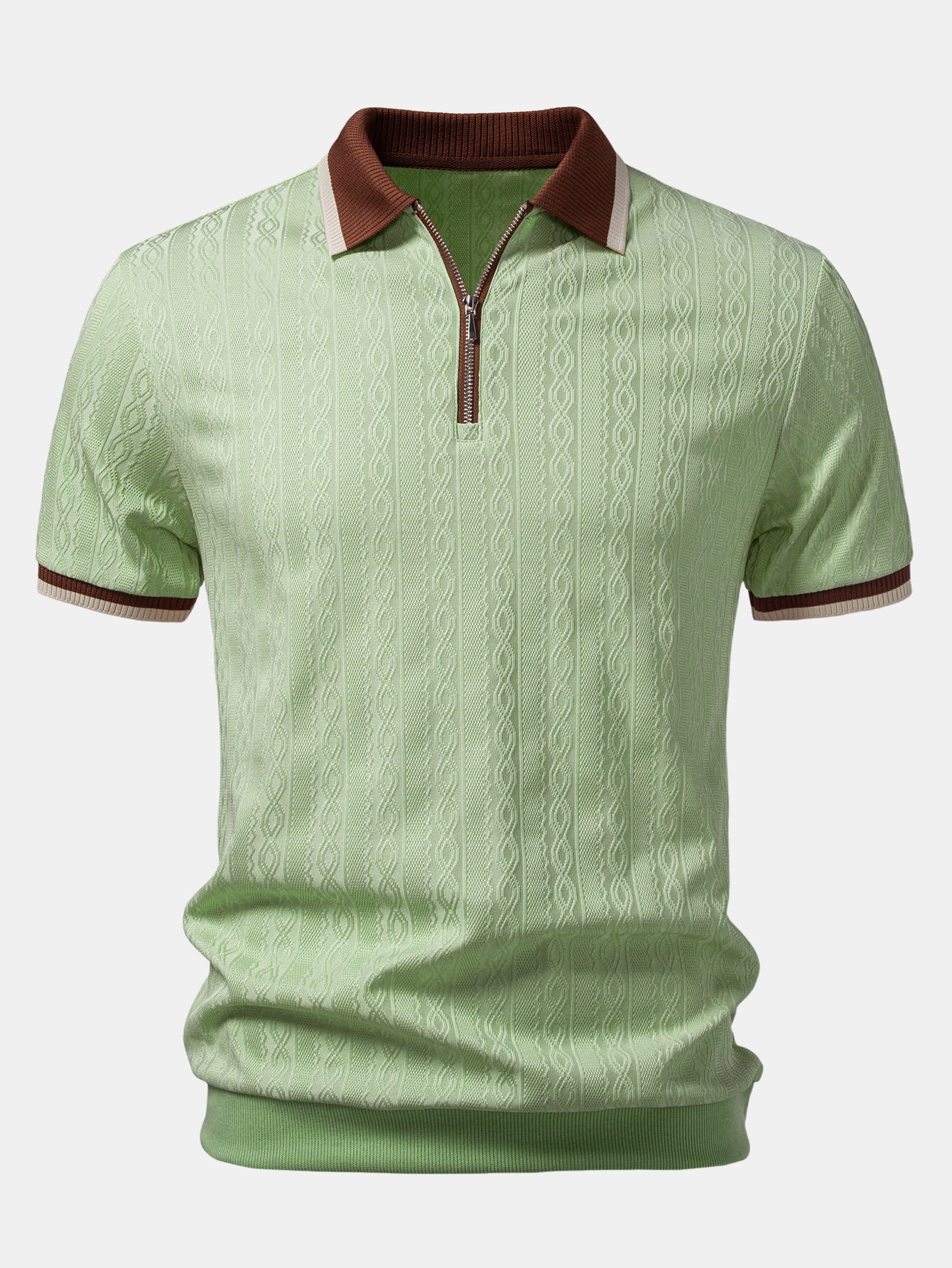 Męska Dzianinowa Koszulka Polo Z Zamkiem Regular Fit