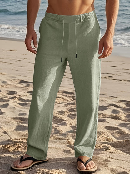 Zbliżenie na lniany materiał męskich spodni relaxed fit