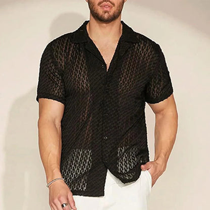 Męska siateczkowa koszula slim fit z krótkim rękawem czarna