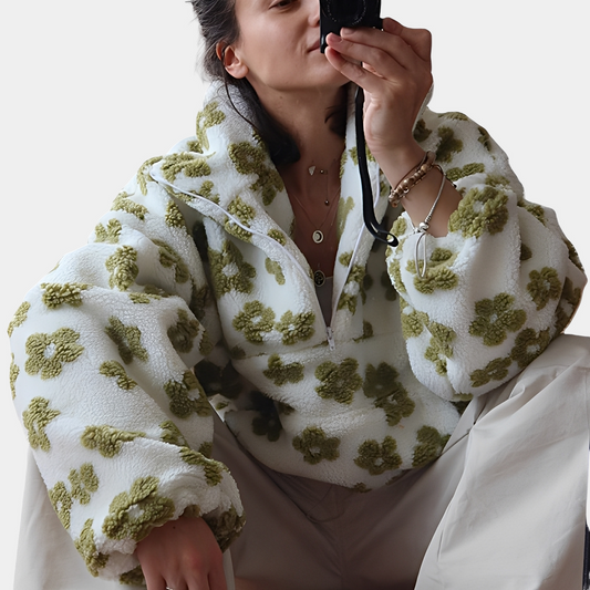 Elizabeth - Stylowy Sherpa-Pulower z Kwiatowym Wzorem dla Kobiet