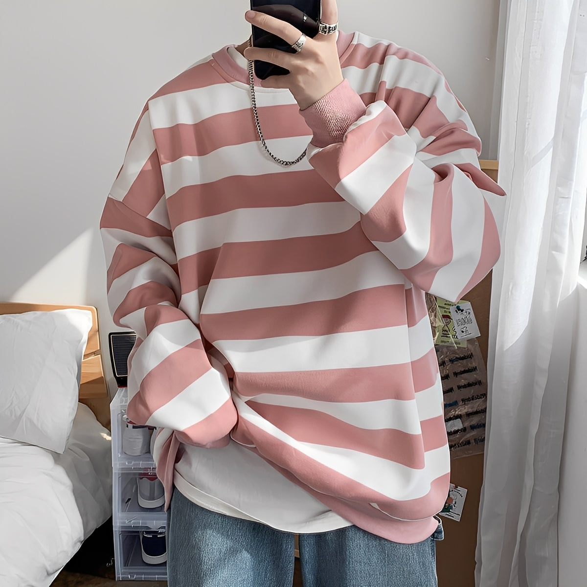 Christian - Oversized-sweterek z dzianiny w paski dla mężczyzn