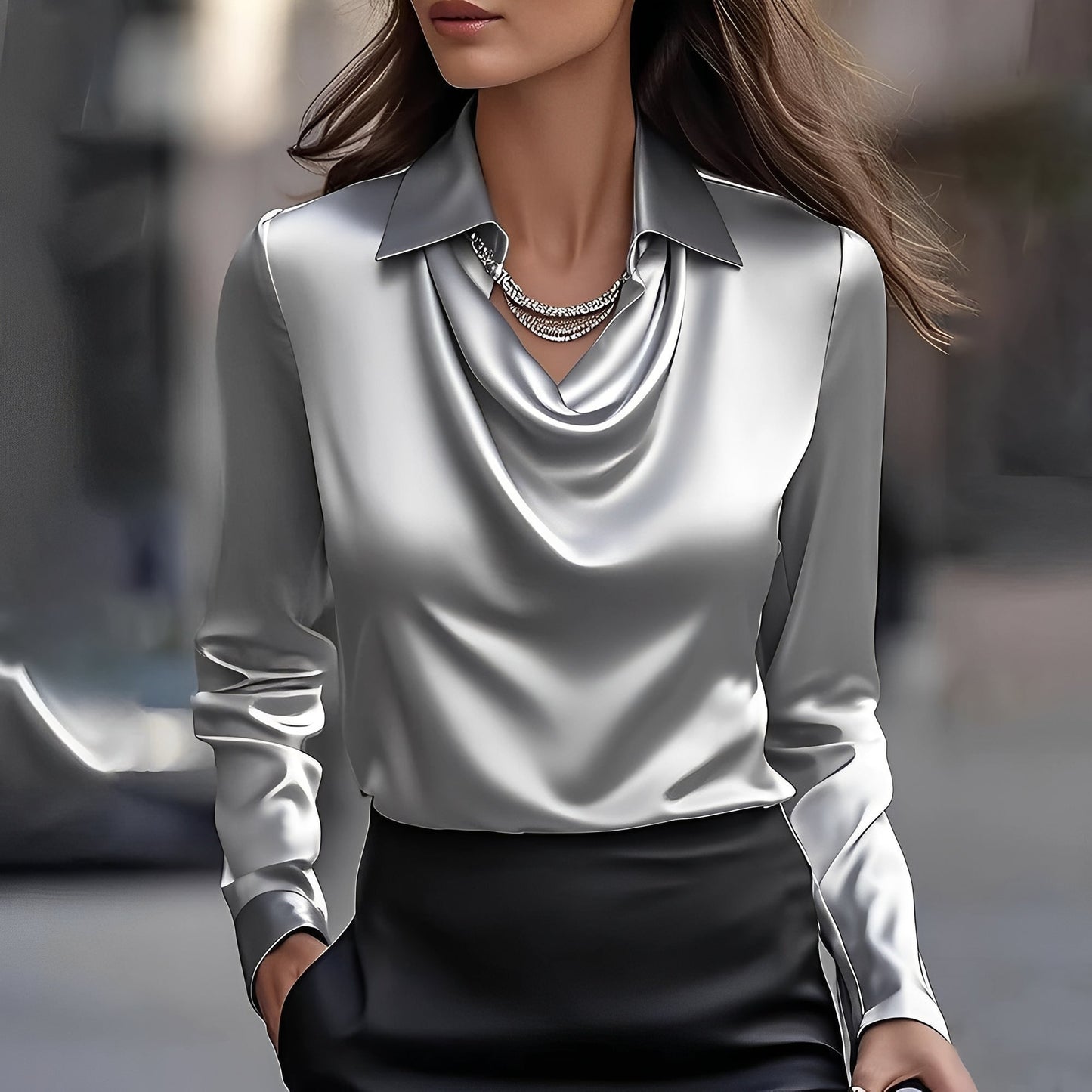 Sélène - Elegancka bluzka z drapowanym kołnierzem dla kobiet
