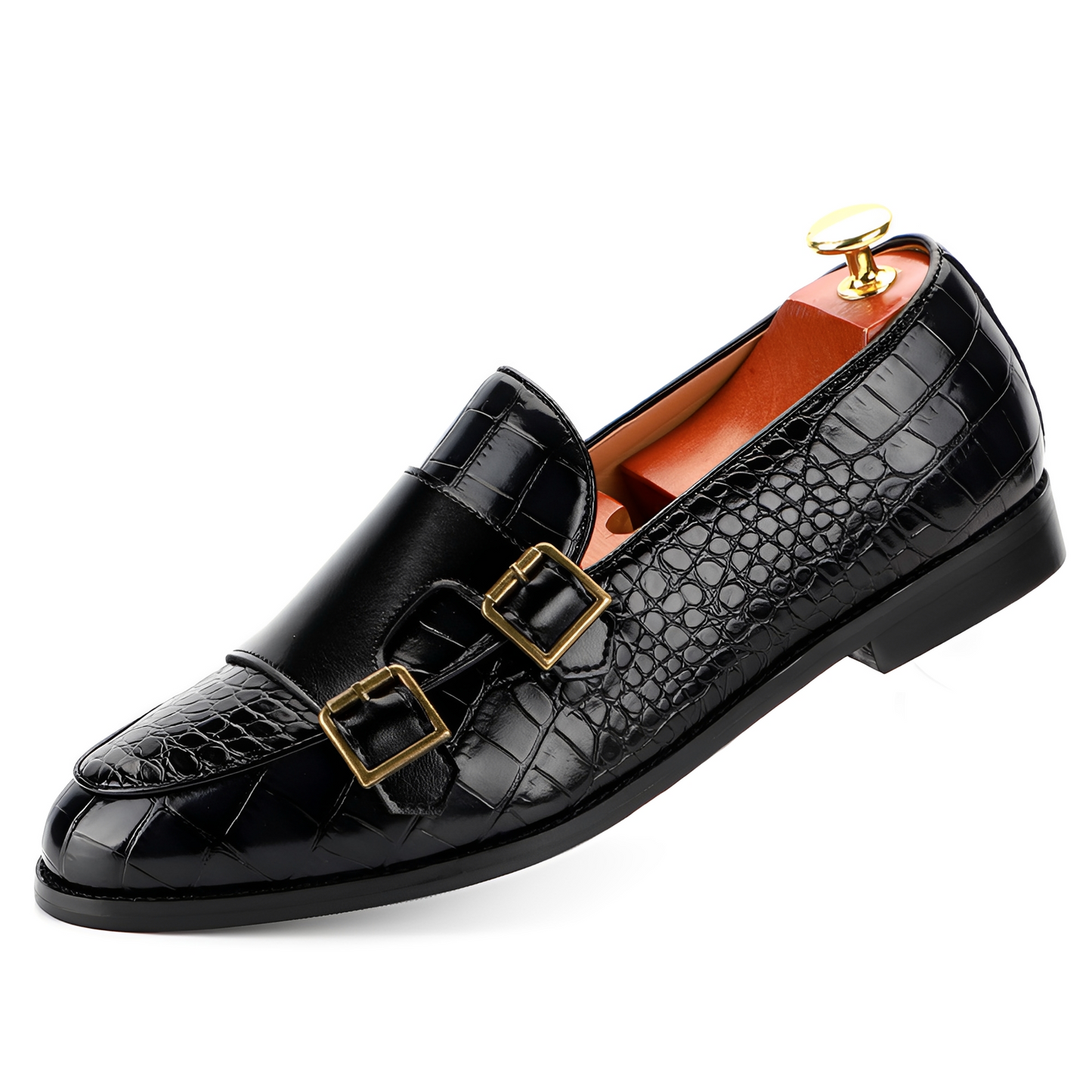 Rafael - Eleganckie męskie loafery ze skóry z podwójną klamrą