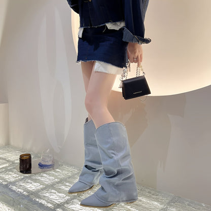 Gabrielle - Stylowe kozaki jeździeckie z denimu dla kobiet