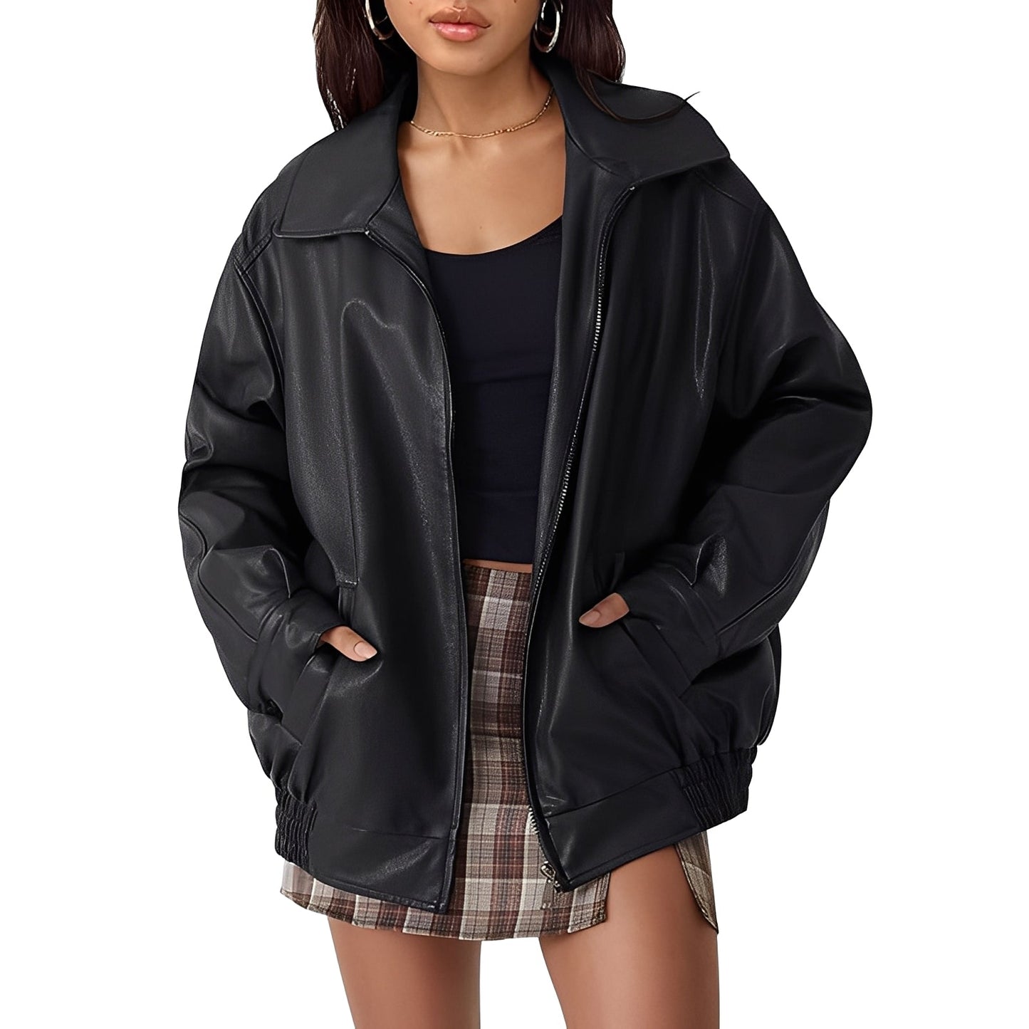 Lisette - Kurtka bomber oversize skórzana dla kobiet