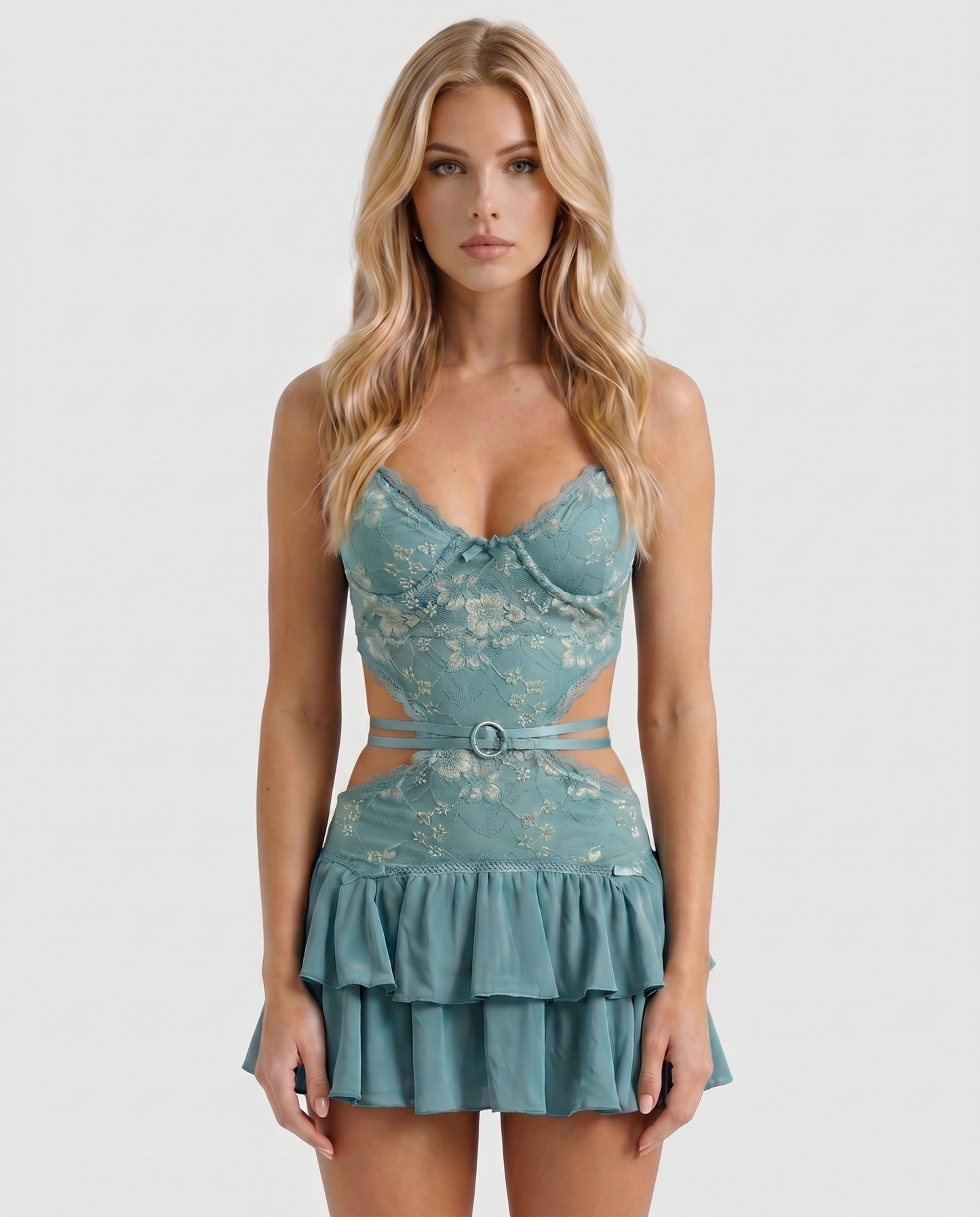 Boho koronkowa mini sukienka z wycięciami