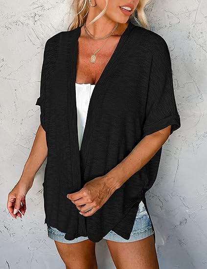 Stylowy kardigan z krótkim rękawem i otwartym przodem