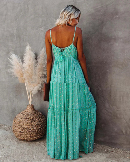 Boho chic zielona długa letnia sukienka
