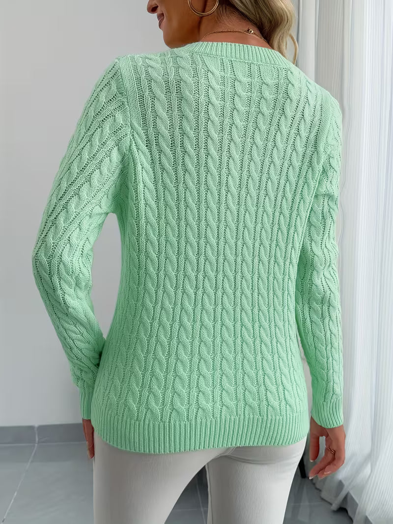 Warkoczowy damski sweter z długimi rękawami