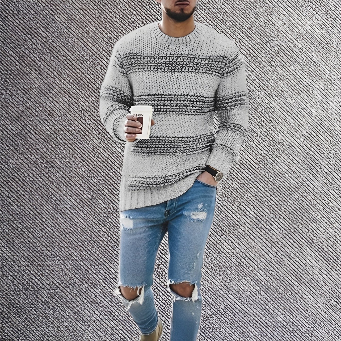 Ronnie - Luźny pasiasty sweter dla mężczyzn