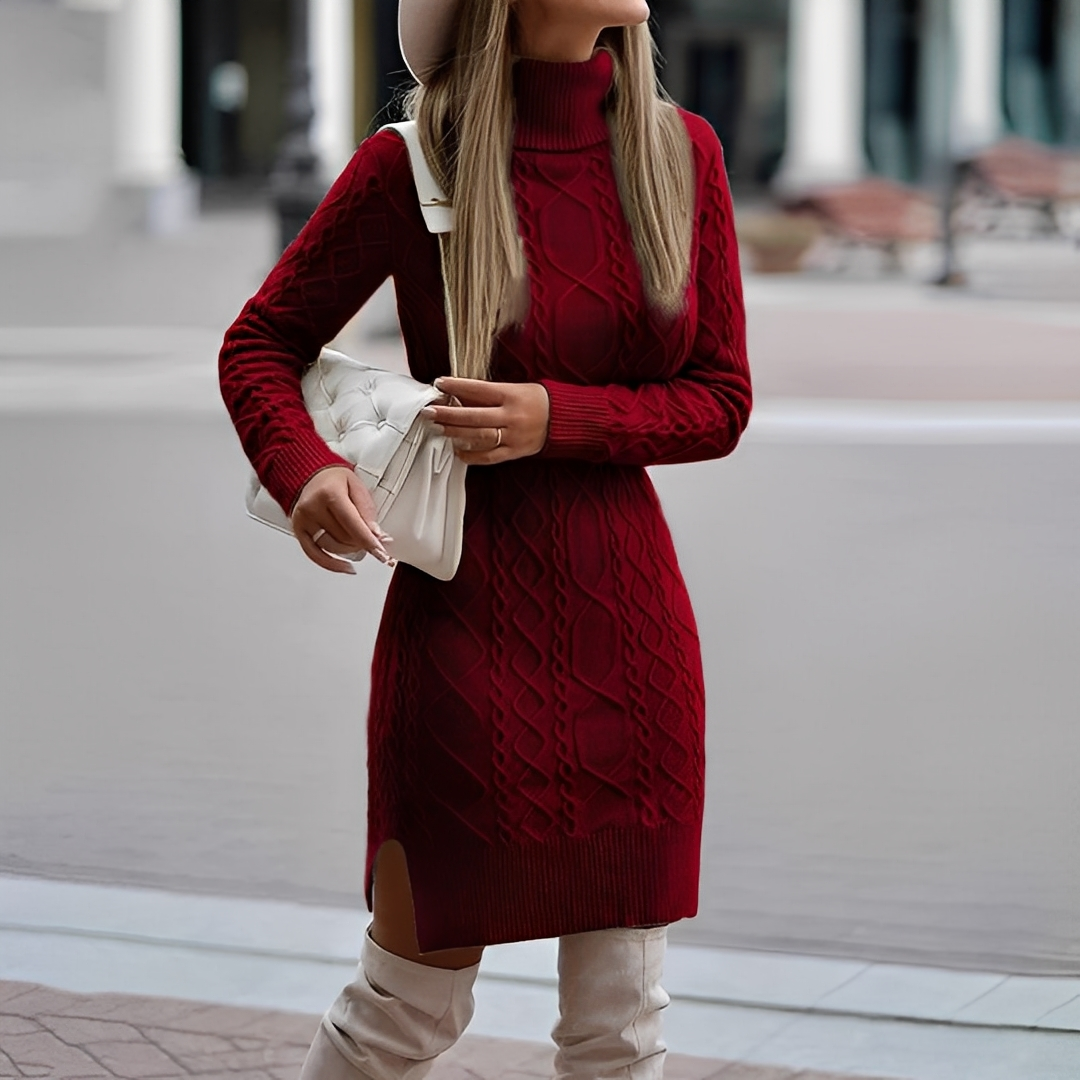 Myriam - Sukienka zimowa z długimi rękawami i golfem dla kobiet