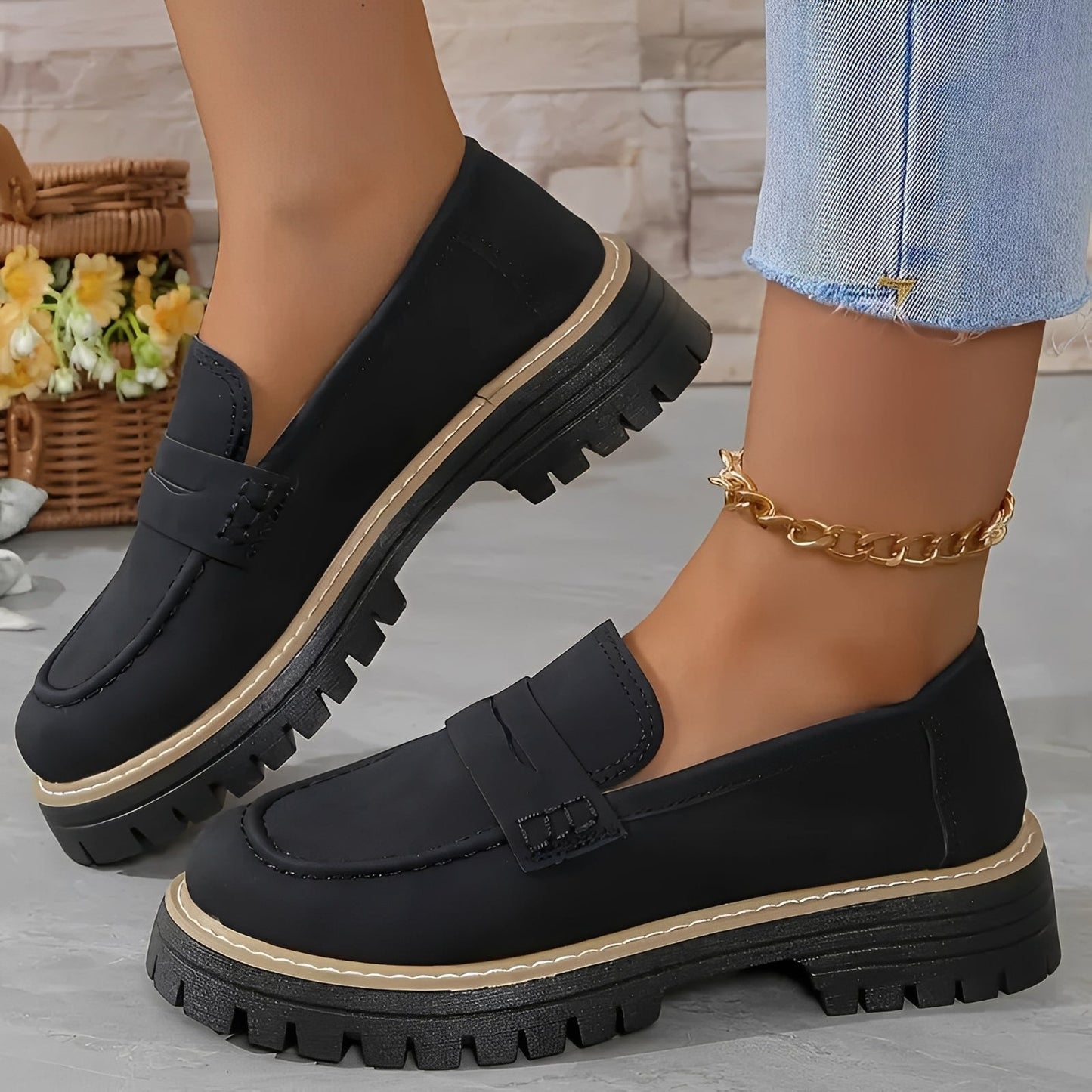 Elise - Stylowe matowe platformowe loafers dla kobiet