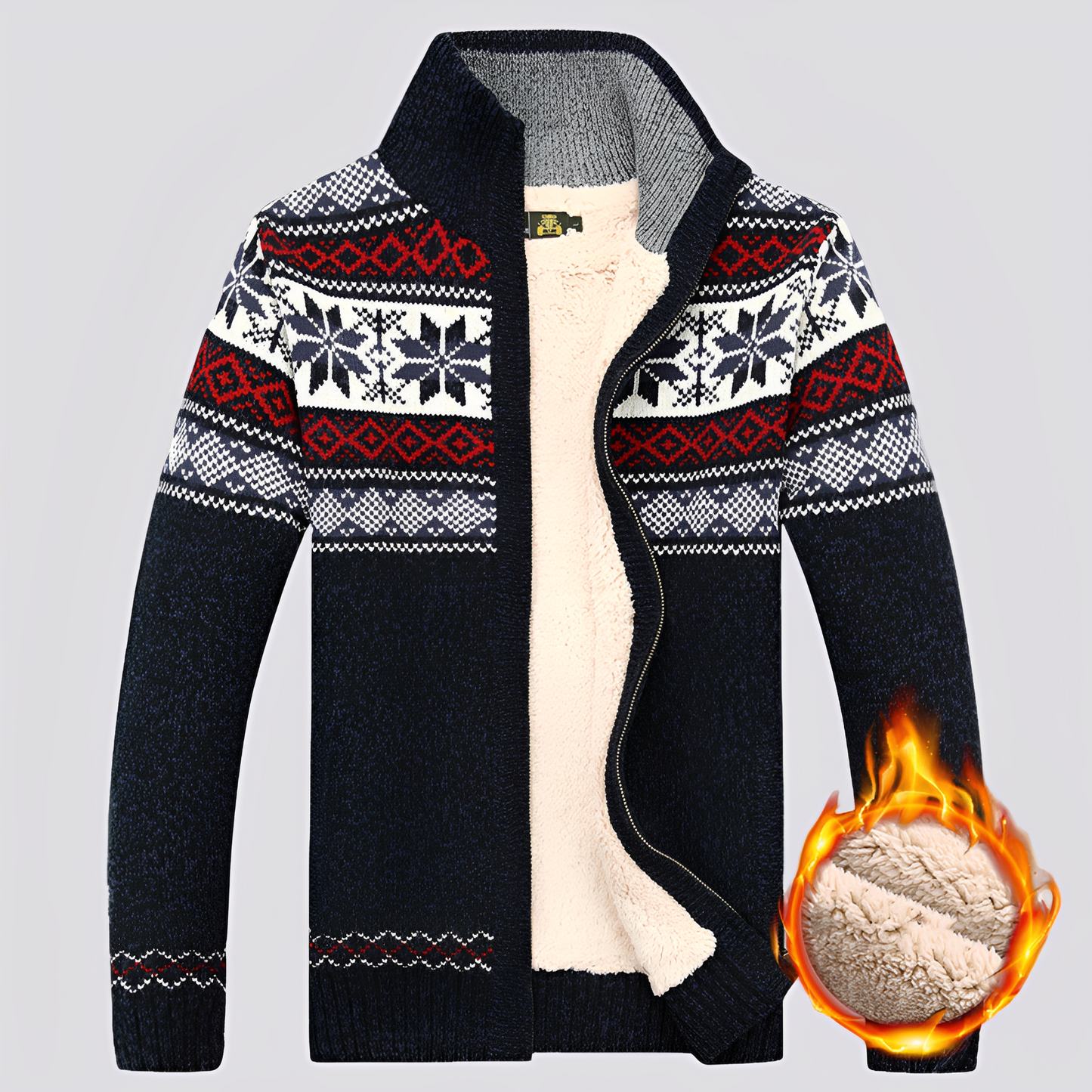 Charley - Sweter wełniany z podszewką Sherpa i zimowym wzorem dla mężczyzn
